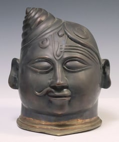 PATINATED METAL HEAD OF ARDHANARISHVARA, INDIA