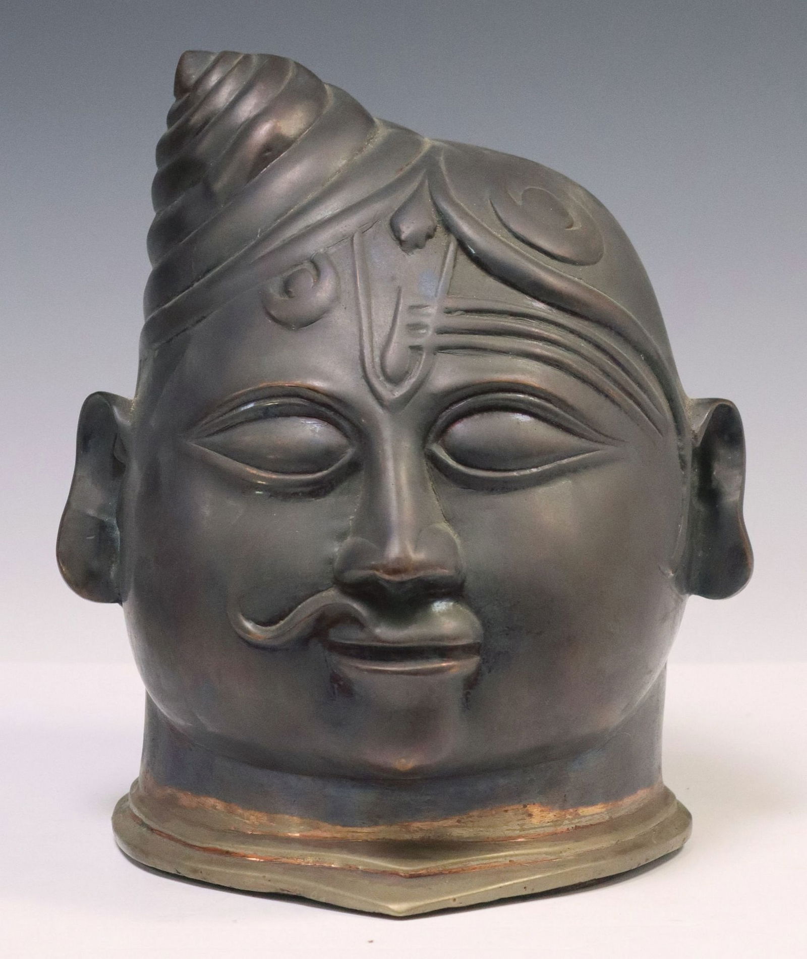 PATINATED METAL HEAD OF ARDHANARISHVARA, INDIA (1 of 4)