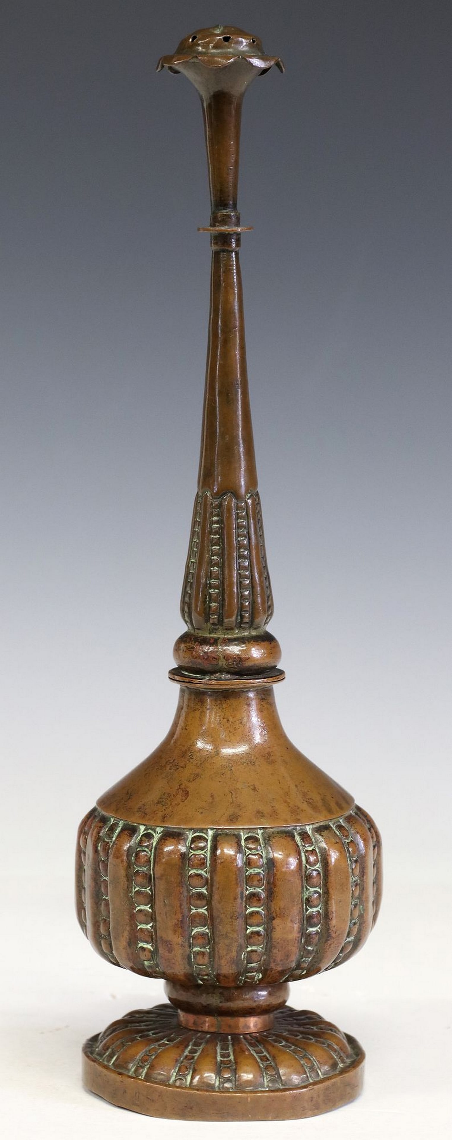 COPPER REPOUSSE ROSEWATER SPRINKLER, INDIA (1 of 5)