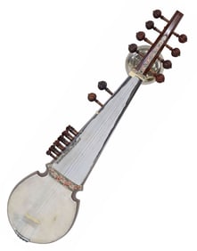 LARGE INLAID & CARVED WOOD VEENA STRING INSTRUMENT, INDIA
