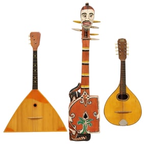 (3) ACOUSTIC STRING INSTRUMENTS, BALALAIKA, MANDOLIN & ASIAN 7-STRING