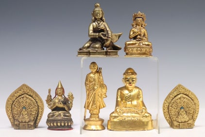 (7) ASIAN GILT BRONZE & METAL BUDDHAS & BODHISATTVA FIGURAL SCULPTURES
