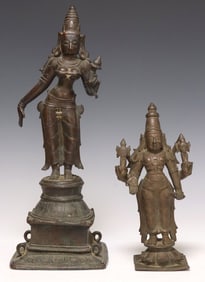 (2) PATINATED BRONZE/ COPPER ALLOY SCULPTURES, VISHNU & BHUDEVI, INDIA