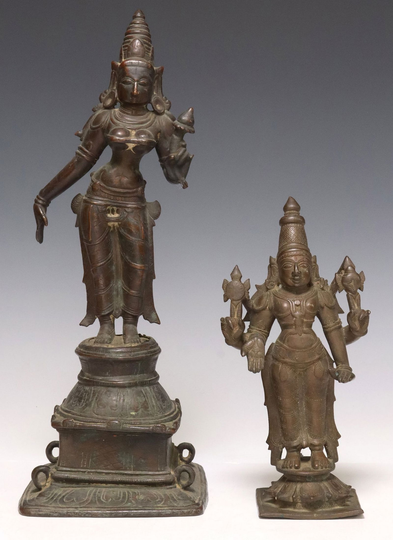 (2) PATINATED BRONZE/ COPPER ALLOY SCULPTURES, VISHNU & BHUDEVI, INDIA (1 of 5)