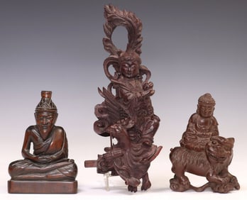 (3) ASIAN TAOIST & BUDDHIST CABINET FIGURES