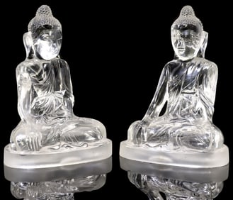 (2) ASIAN GLASS FIGURES OF THE SEATED BUDDHA