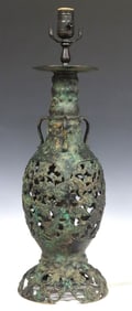 ASIAN PATINATED BRONZE PIERCED VASIFORM 1-LT TABLE LAMP