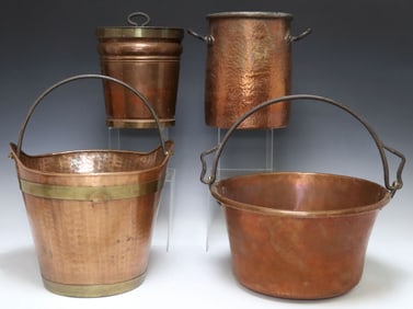 (4) COPPER & METAL HOUSEWARE, HANDLED BUCKETS & POTS