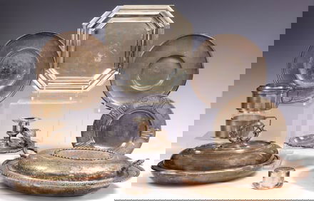 (10) SILVERPLATE TABLEWARE: ENTREE DISHES, CHRISTOFLE DRIP COFFEE MAKER