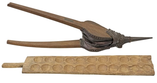 (2) LARGE ANTIQUE FRENCH BELLOWS & RUSTIC SUGAR MOLD