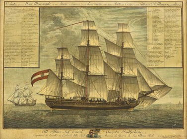 FRAMED ITALIAN MARINE PRINT OF A MERCHANT SHIP