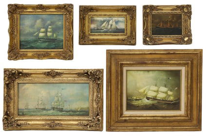 (5) FRAMED MARINE ART PAINTING & PRINTS OF YACHTS & OTHER SAILING SHIPS