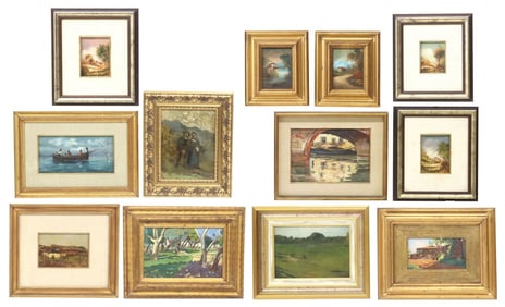 (12) COLLECTION OF FRAMED PAINTINGS, LANDSCAPES, BOATS & FIGURES