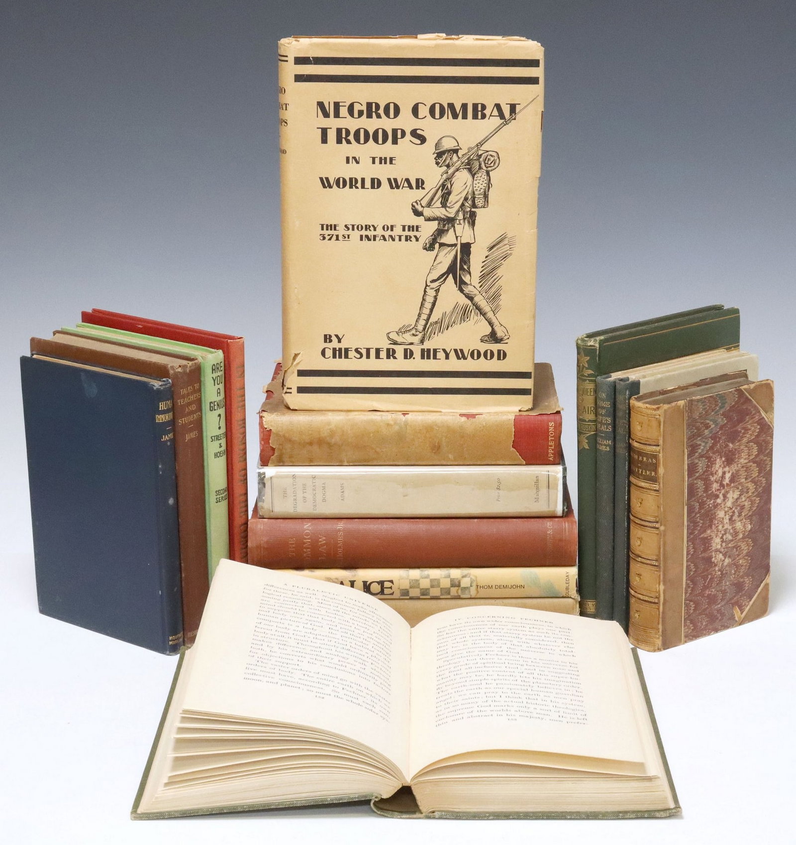 (15) BOOKS: ONE MILITARY & WWI MAPS, COMANCHES & MORE: (lot of 15) Books: (1) "Uncle Remus, His Songs and His Sayings", Joel Chandler Harris, D. Appleton & Co., 1908, red hardcover, dust jacket in poor condition, 265 pages followed by a