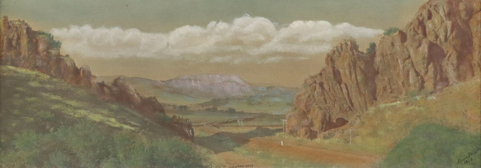FRANK DUNCAN (1878-1970) HAND-TINTED PHOTOGRAPH, 'PAISANO PASS': Framed hand-tinted photographic print on paper, "Paisano Pass," singed lower right Frank Duncan (American, 1878-1970), titled lower center, dated 1926, sight: approx 6.75"h, 18.5"w