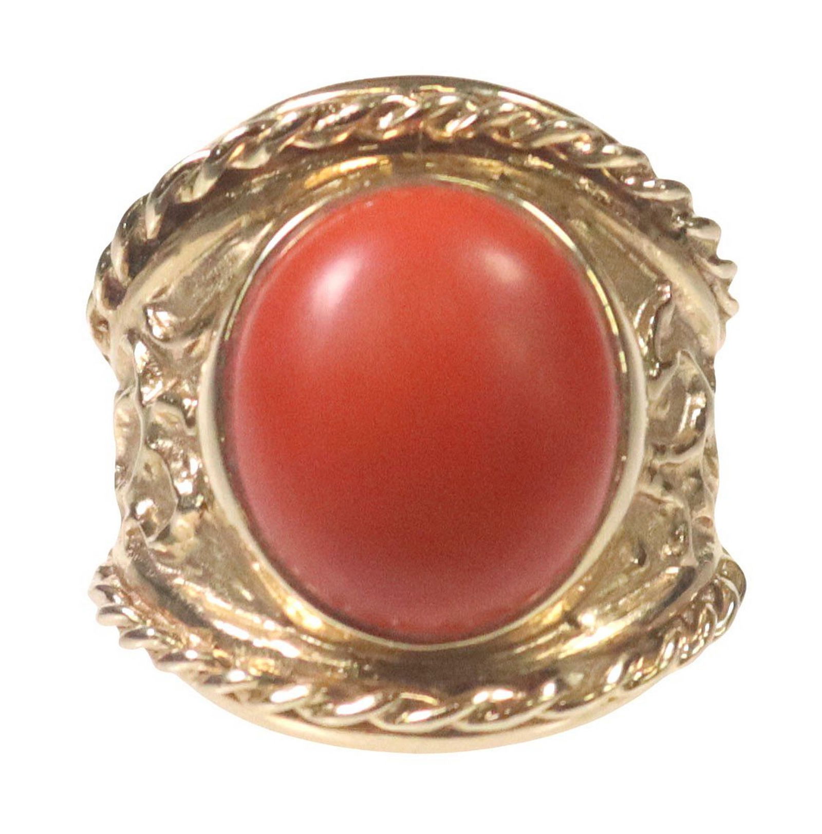 ESTATE 14KT YELLOW GOLD & CABOCHON CORAL RING (1 of 6)
