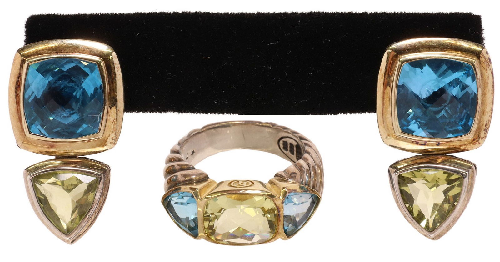 (2) ESTATE DAVID YURMAN  BLUE TOPAZ & LEMON CITRINE RING & EARRINGS (1 of 11)