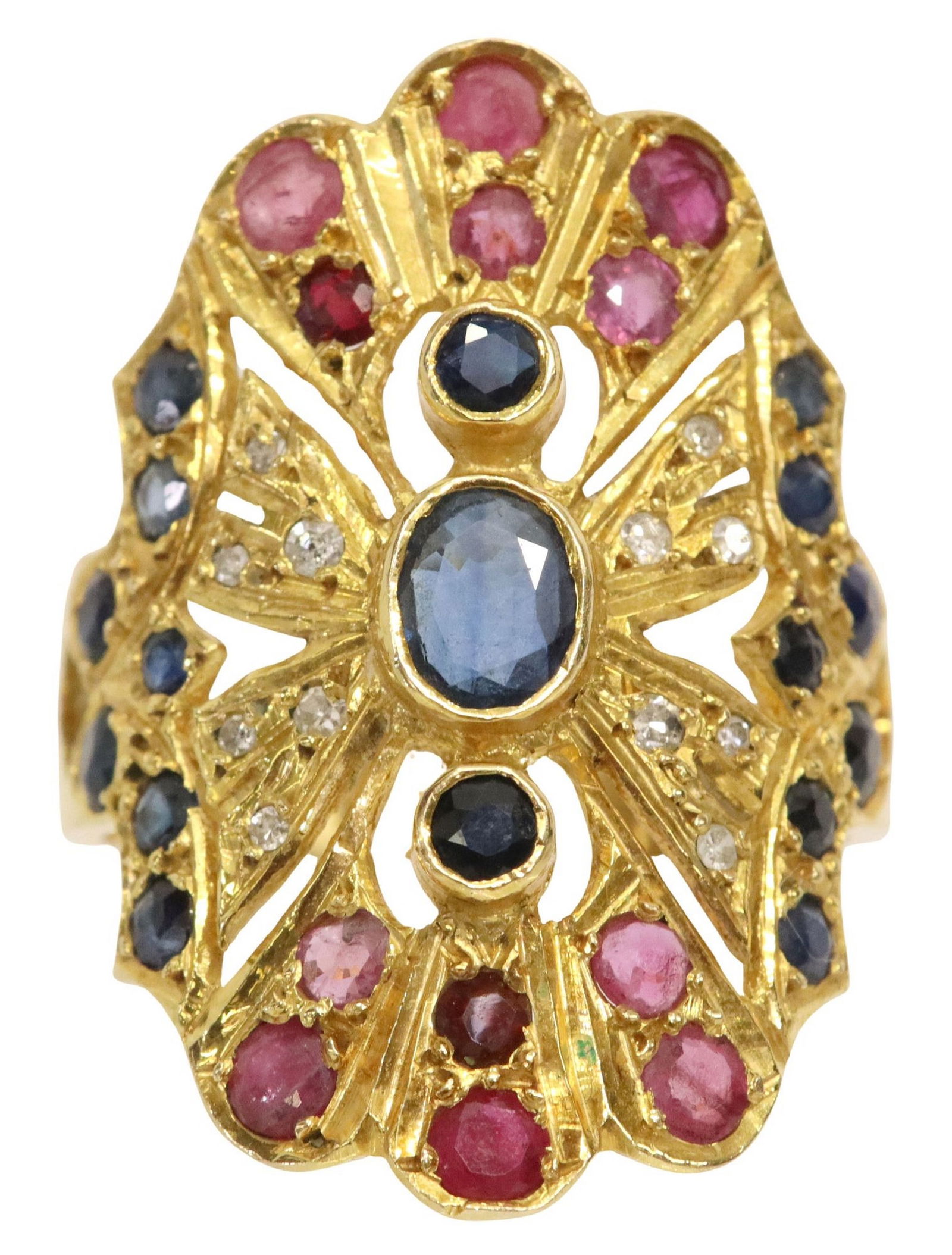 ESTATE 18KT YELLOW GOLD MULTI-GEM & DIAMOND RING (1 of 4)
