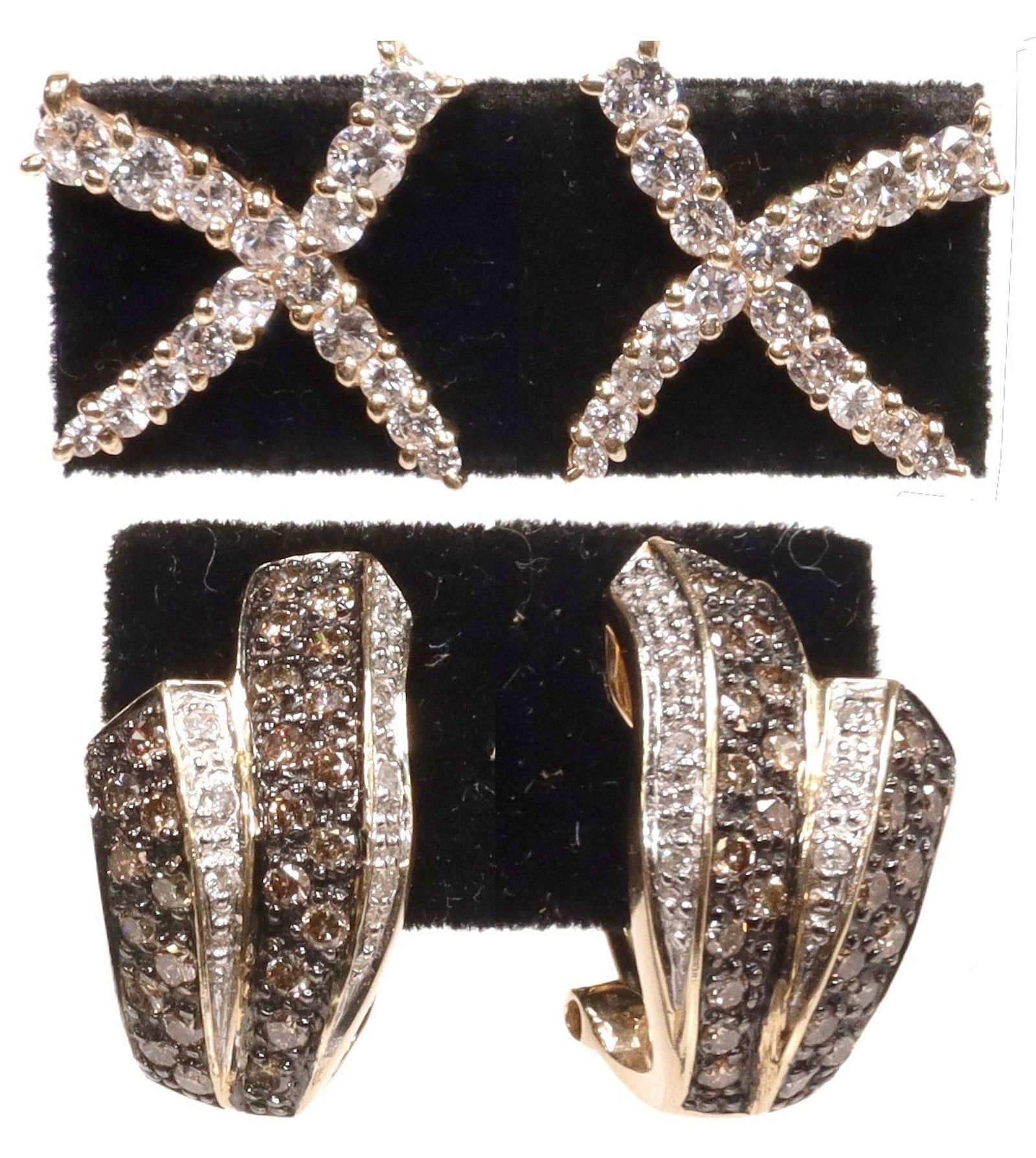 (2 PAIRS) ESTATE 14KT GOLD & DIAMOND-SET EARRINGS (1 of 5)