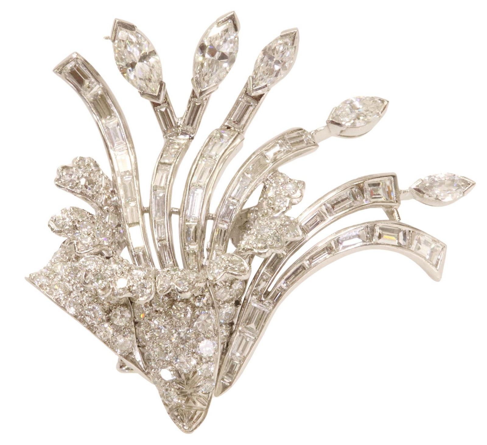 ESTATE RETRO PLATINUM & 10.85CTTW DIAMOND FLORAL SPRAY DOUBLE CLIP-BROOCH (1 of 2)