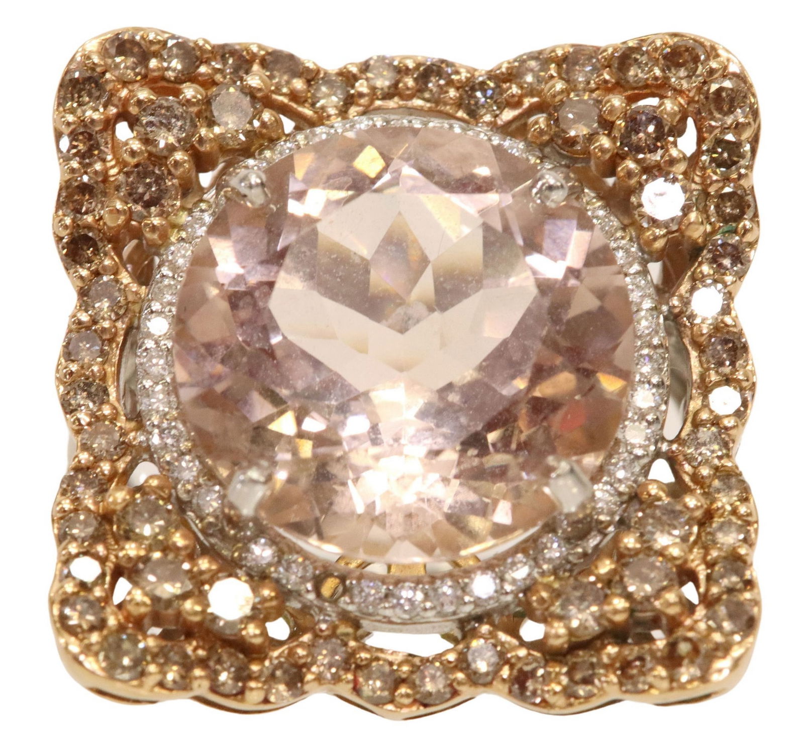 ESTATE DESIGNER CARESSA 18KT GOLD MORGANITE & DIAMOND RING (1 of 5)