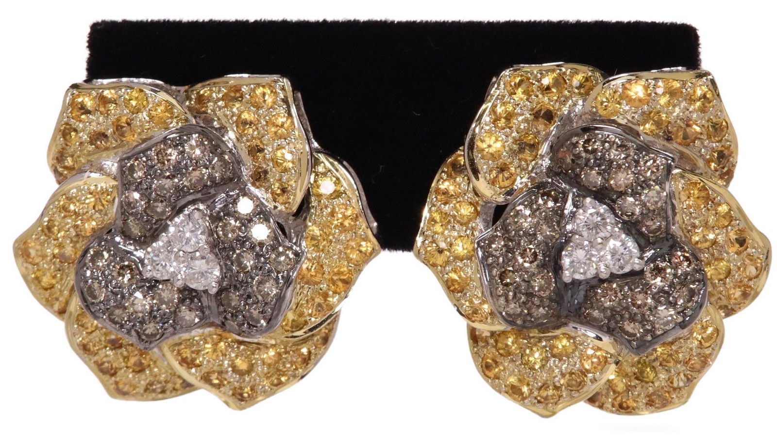 (PR) ESTATE 18KT, 2.00CTTW YELLOW SAPPHIRE & 0.88CTTW DIAMOND ROSE EARRINGS (1 of 4)