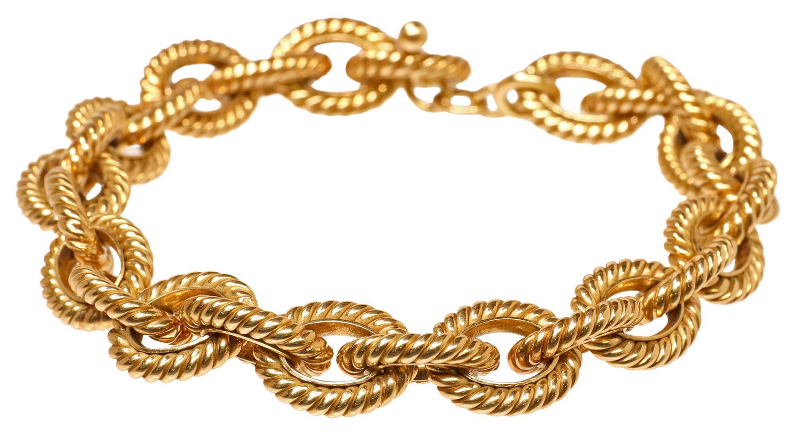 ESTATE TIFFANY & COMPANY 18KT GOLD TEXTURED OVAL LINK TOGGLE BRACELET (1 of 5)