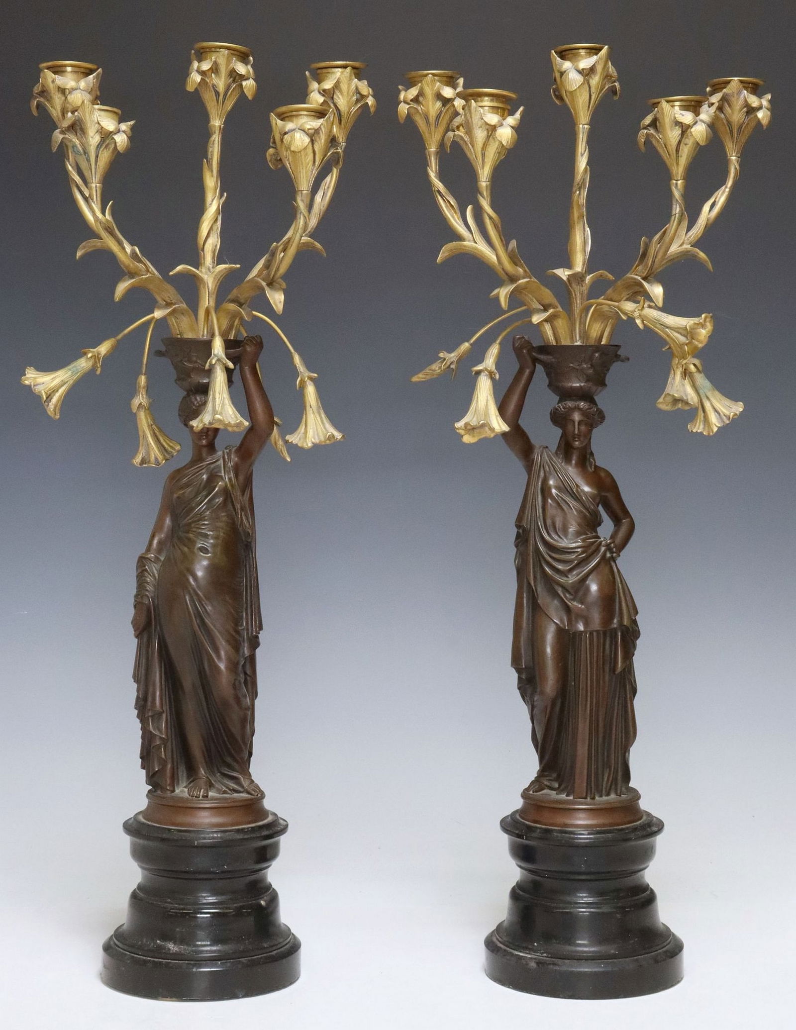 (2) AFTER LOUIS VALENTIN ELIAS ROBERT (D.1874) BRONZE FIGURAL CANDELABRA (1 of 7)