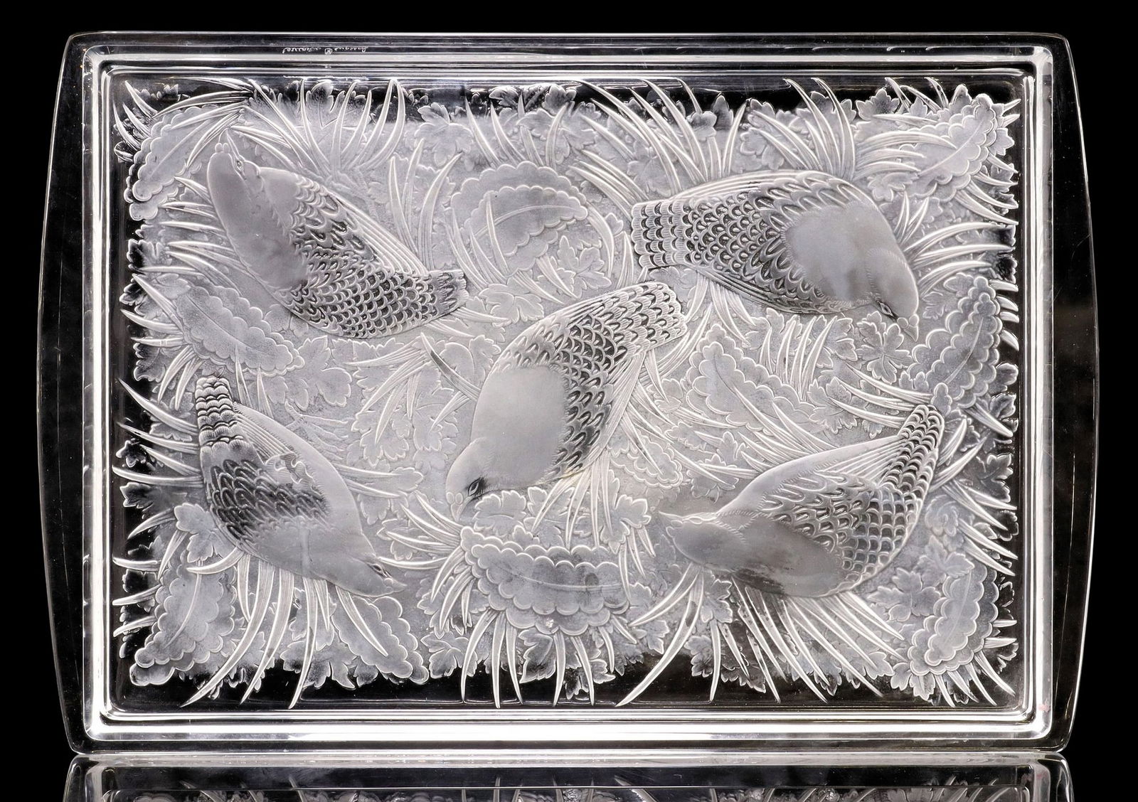 FRENCH LALIQUE GLASS 'PERDRIX' PARTRIDGE PLATEAU TRAY (1 of 5)