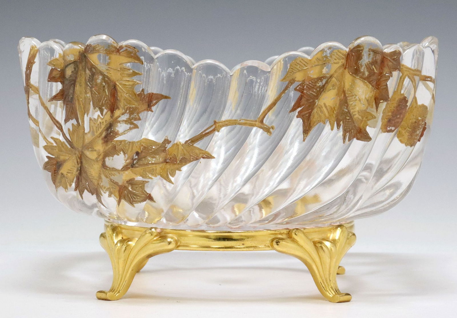 FRENCH BACCARAT GILT-ENAMELED GLASS & ORMOLU CENTERPIECE BOWL (1 of 6)