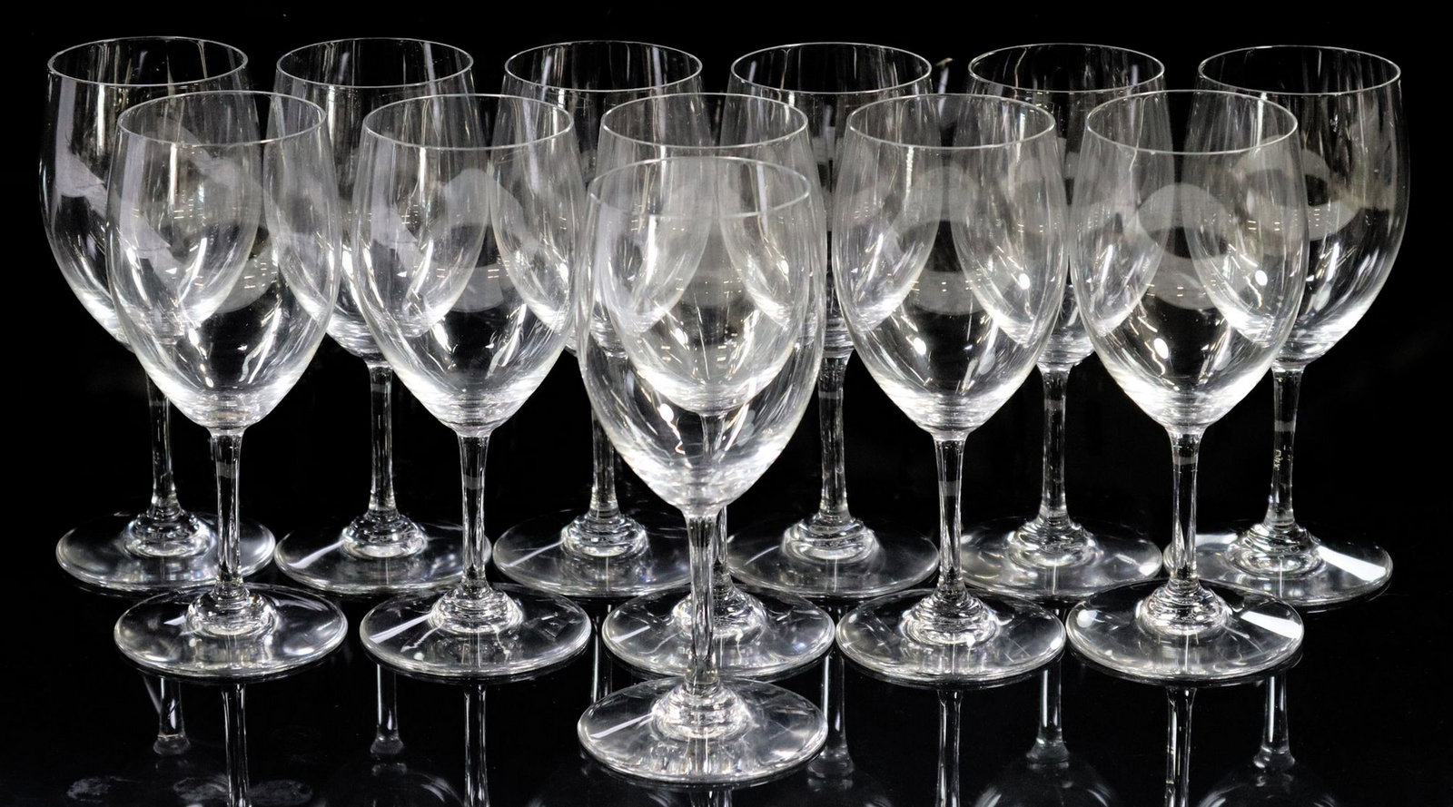 (12) BACCARAT 'HAUT BRION/ SAINT EMILION' CRYSTAL CLARET WINE GLASSES: (lot of 12) French Baccarat crystal claret wine stems, in the "Haut Brion (Saint Emilion)" pattern, each with acid-etched maker's mark underfoot, housed in original worn box, approx