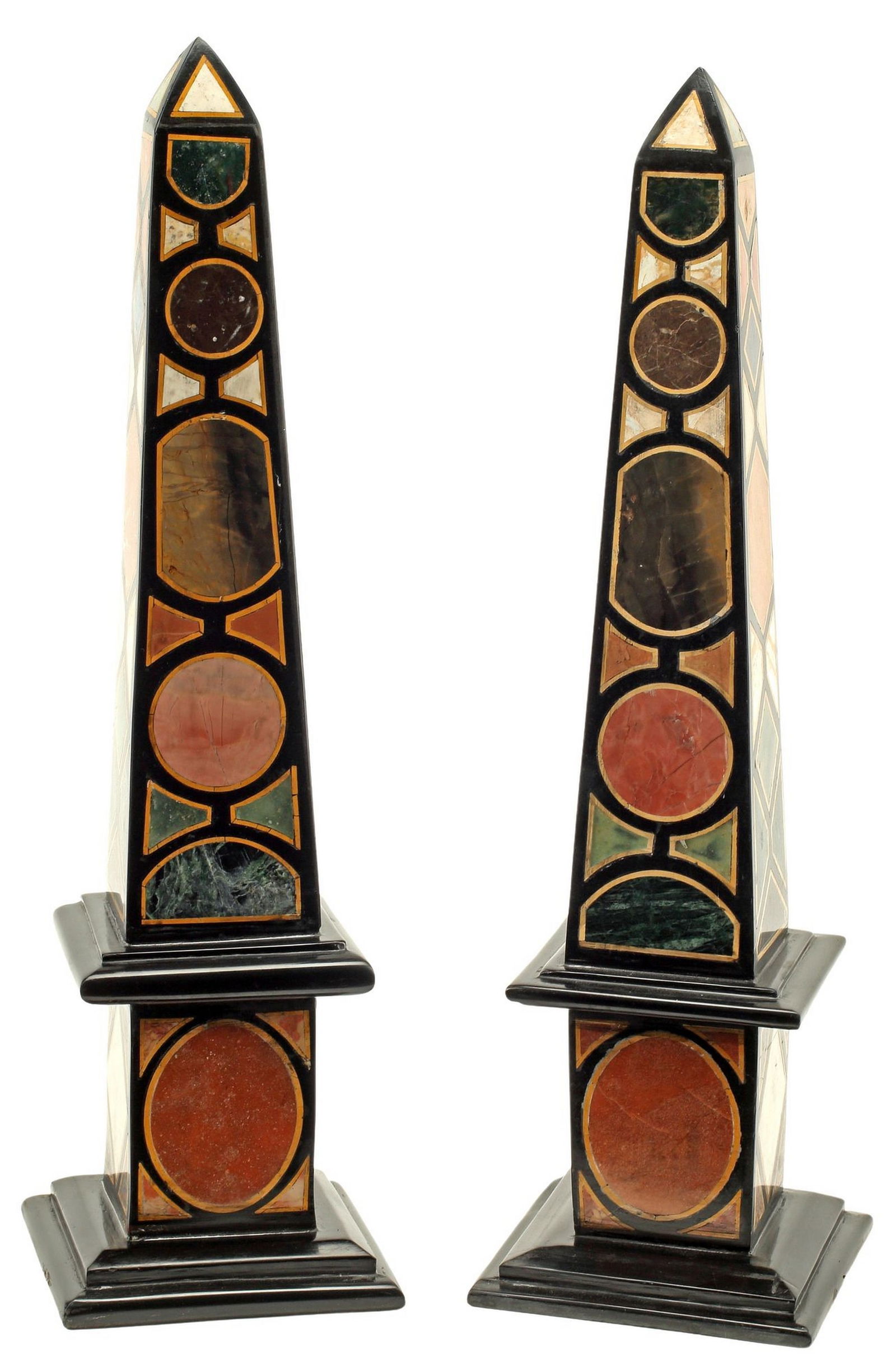 (2) GRAND TOUR STYLE SPECIMEN MARBLE INLAID OBELISKS (1 of 5)
