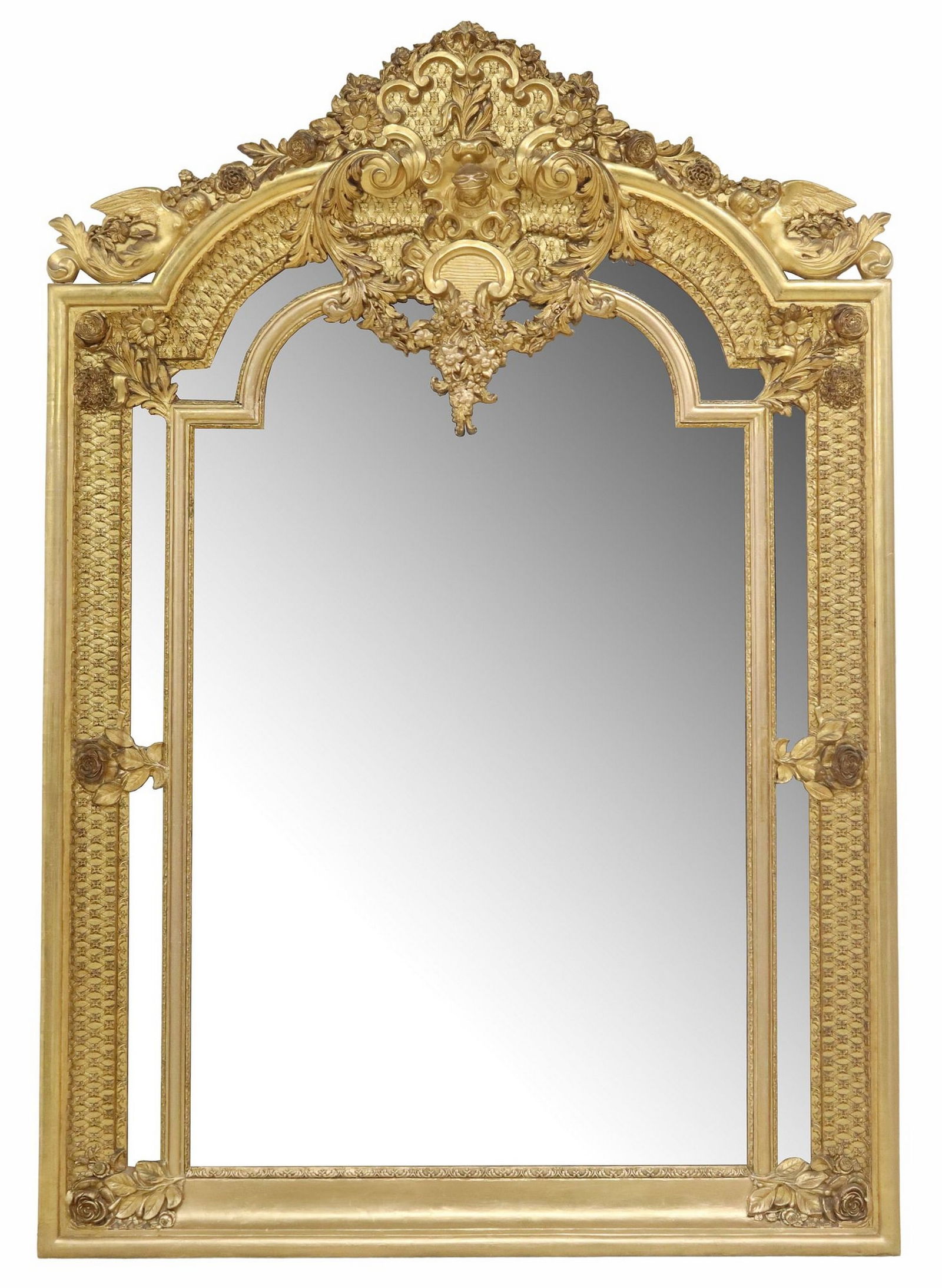 LARGE FRENCH LOUIS XIV STYLE GILTWOOD MIRROR, 70.5" X 48.5" (1 of 3)
