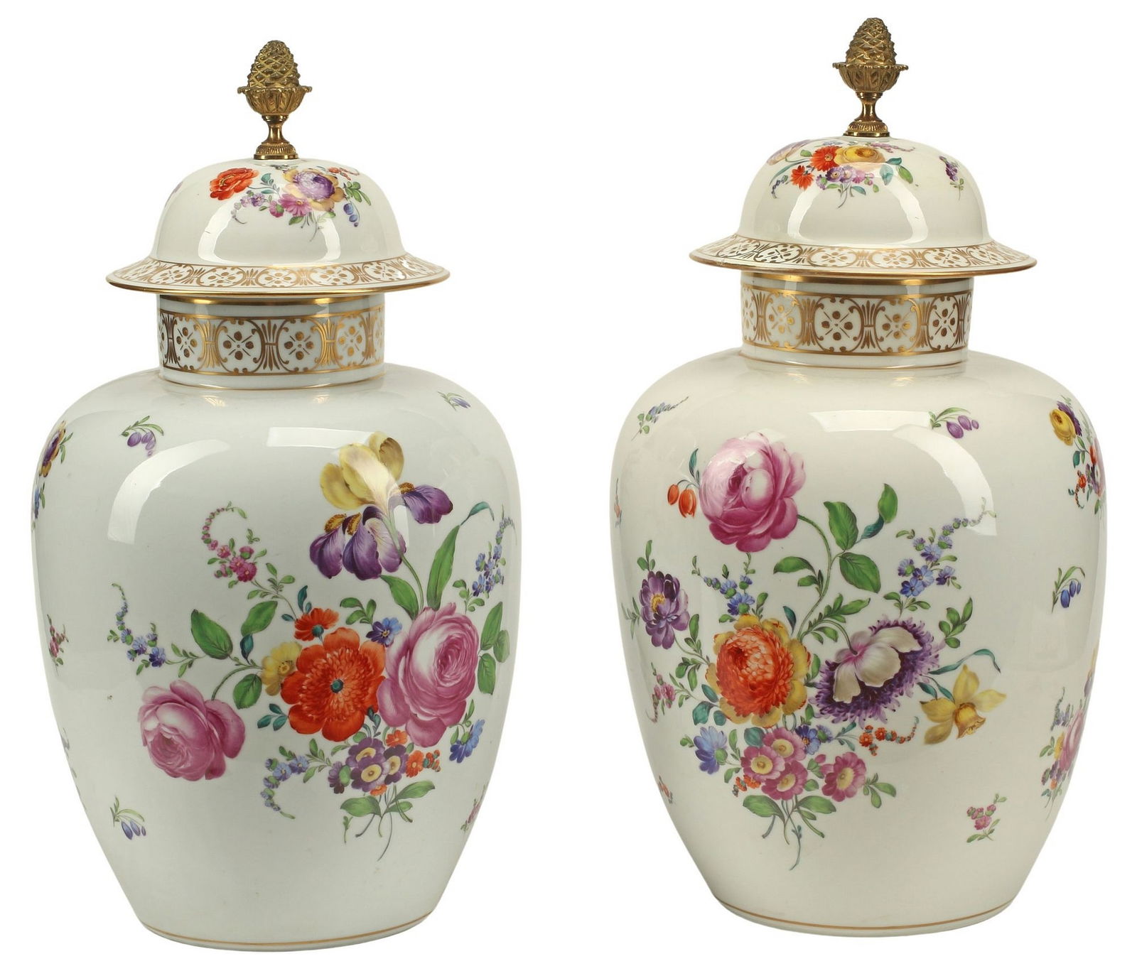 (2) LARGE DRESDEN FLOWERS PORCELAIN VASES & COVERS (1 of 4)