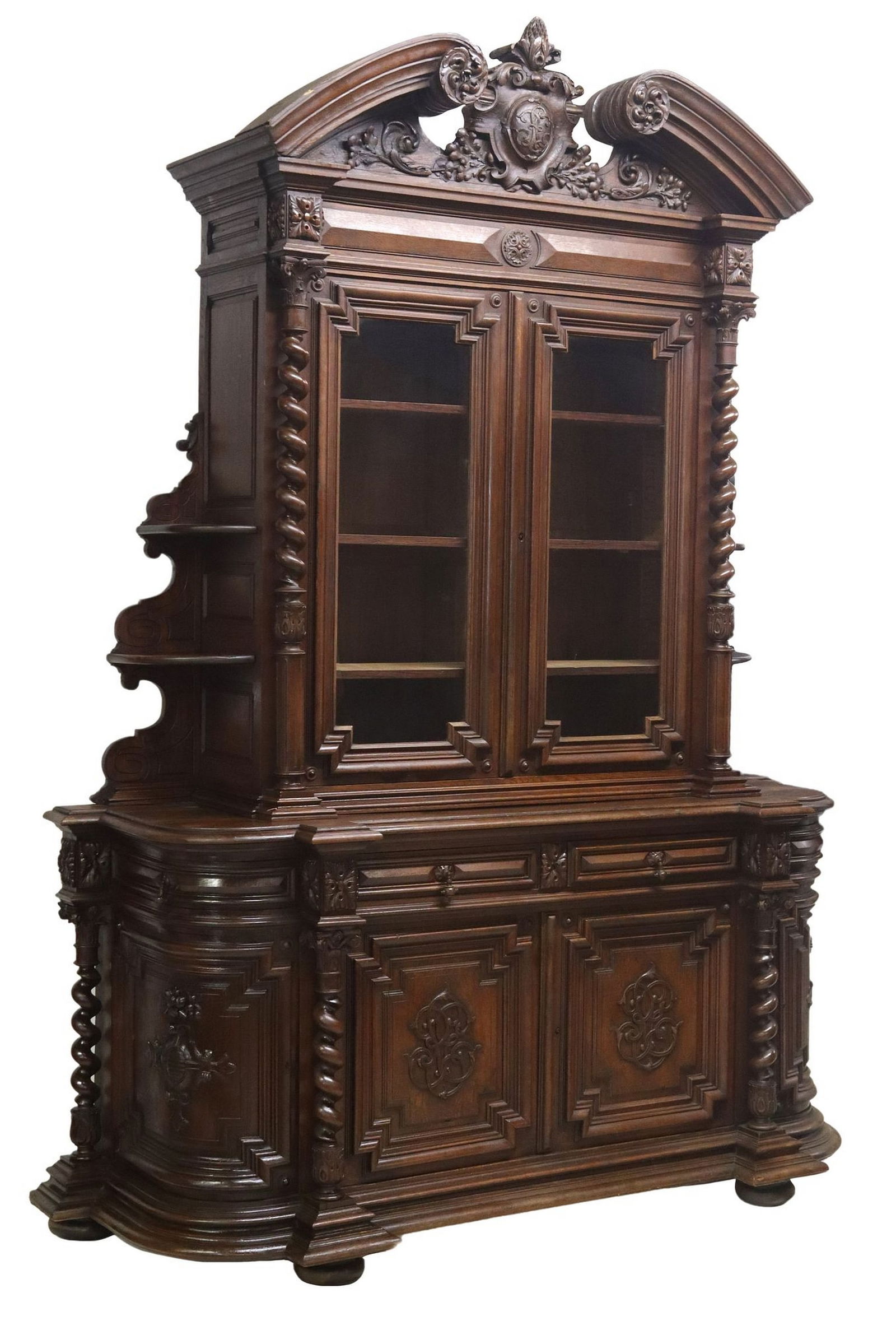 MONUMENTAL HENRI II STYLE CARVED OAK BUFFET DEUX CORPS, 120"H (1 of 6)
