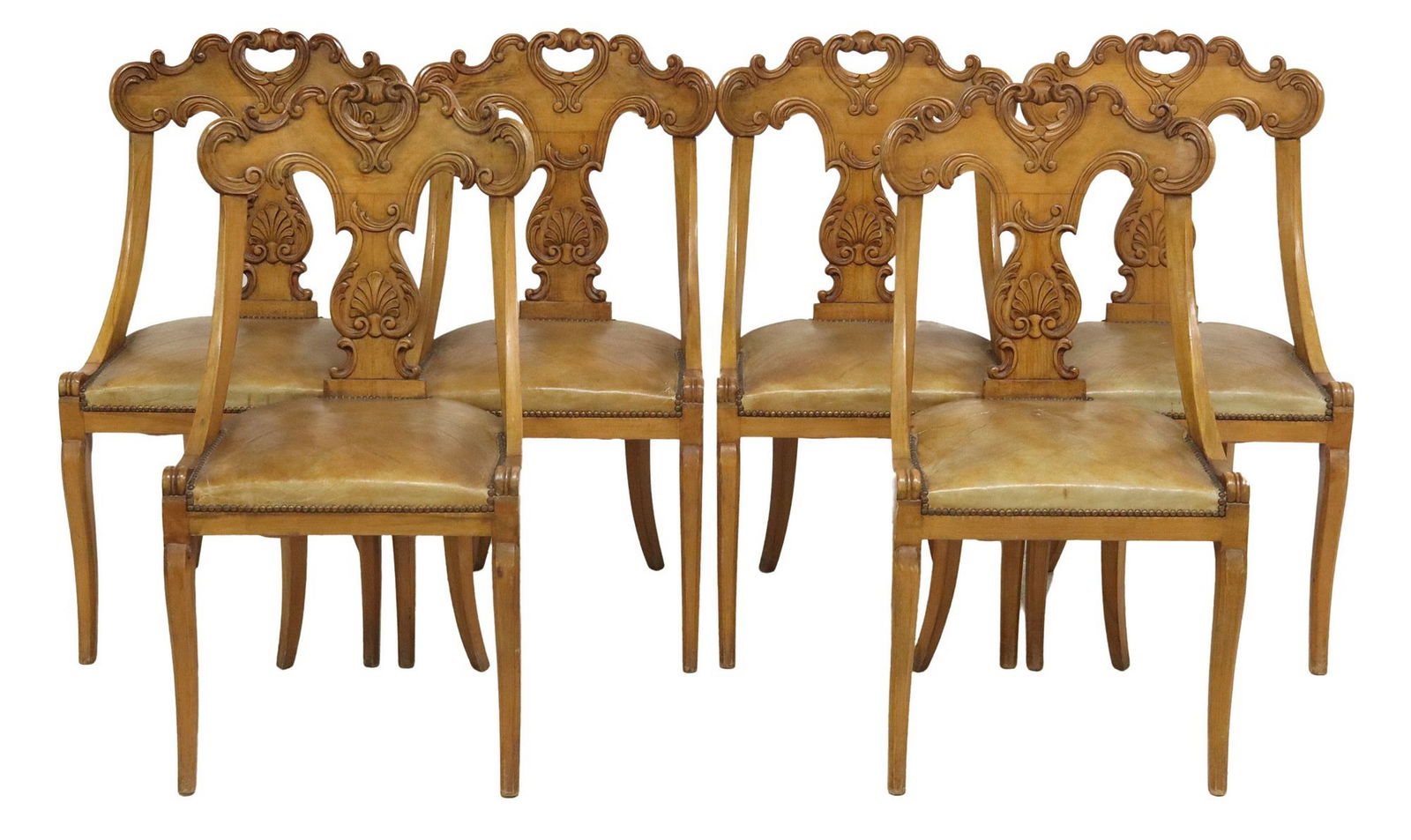 (6) ITALIAN CARVED WALNUT & LEATHER DINING CHAIRS (1 of 3)