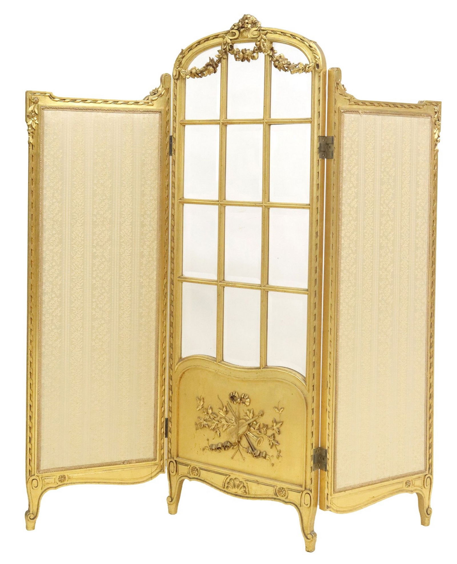 FRENCH LOUIS XVI STYLE GILTWOOD THREE-PANEL FLOOR SCREEN (1 of 3)