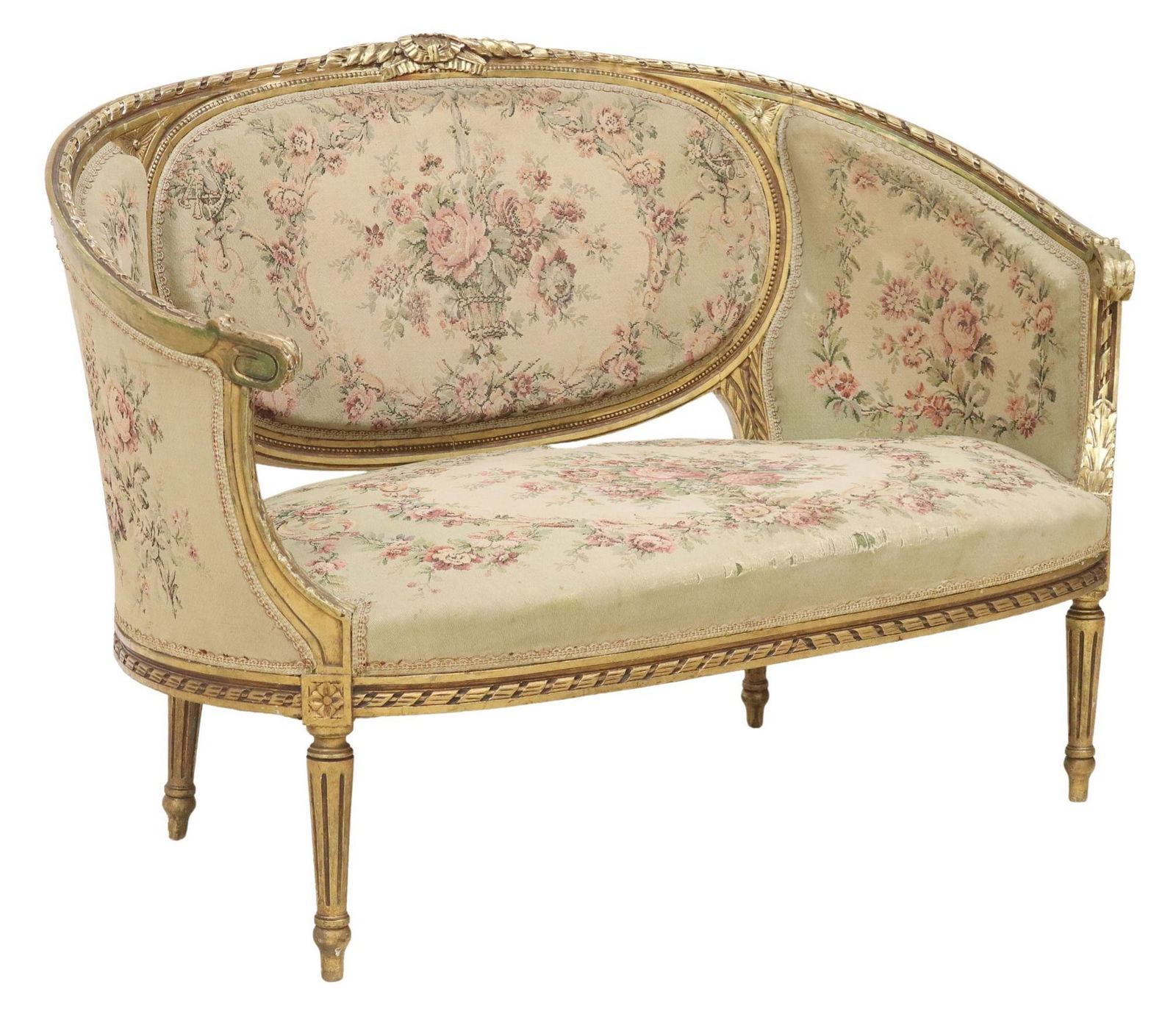 FRENCH LOUIS XVI STYLE NEEDLEWORK UPHOLSTERED SALON SETTEE (1 of 3)