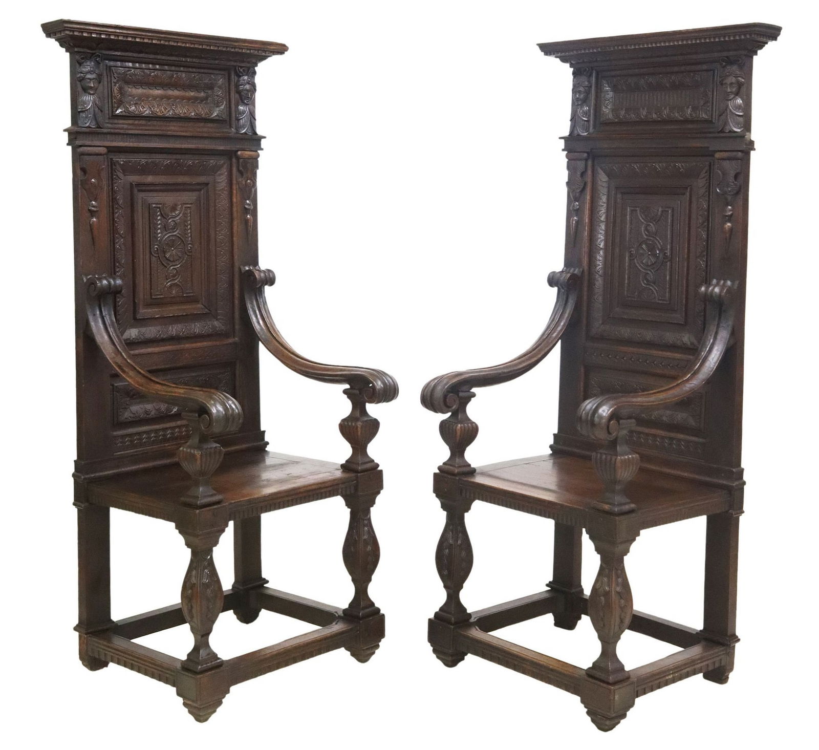 (2) FRENCH RENAISSANCE REVIVAL OAK THRONES/ HALL CHAIRS (1 of 3)
