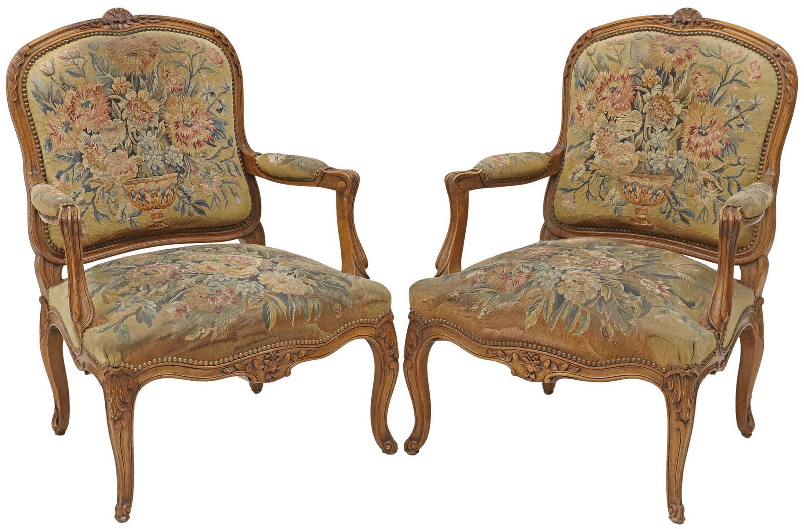 (2) PROVINCIAL LOUIS XV STYLE TAPESTRY UPHOLSTERED ARMCHAIRS (1 of 4)
