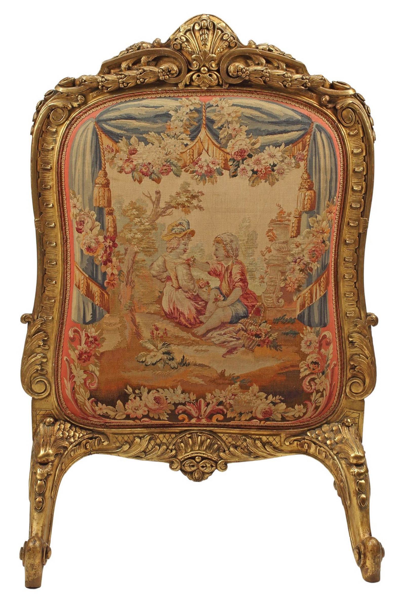 FRENCH LOUIS XV STYLE TAPESTRY-COVERED GILTWOOD FIREPLACE SCREEN (1 of 6)