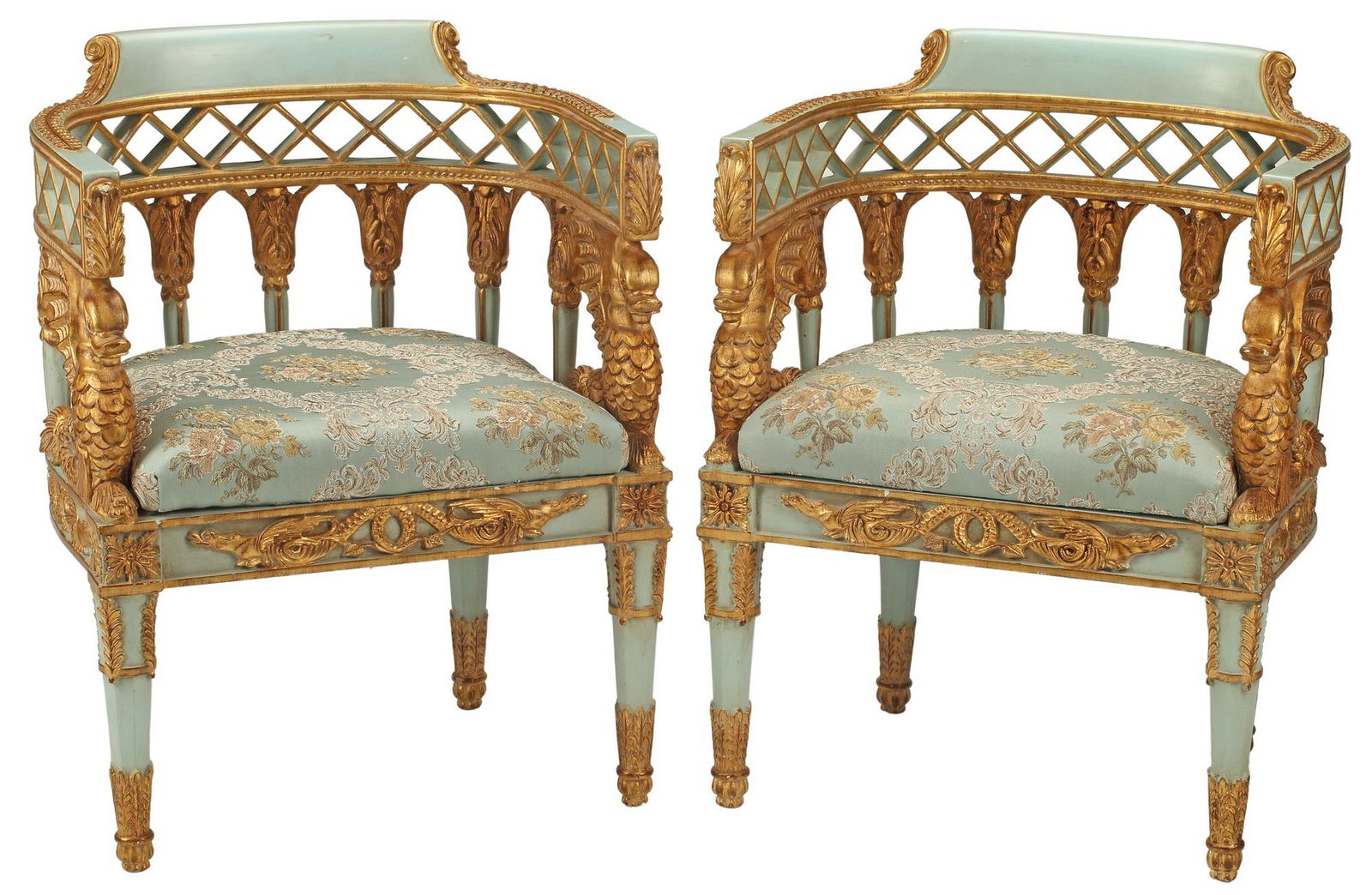 (2) ITALIAN NEOCLASSICAL STYLE PARCEL-GILT & PAINTED ARMCHAIRS (1 of 5)