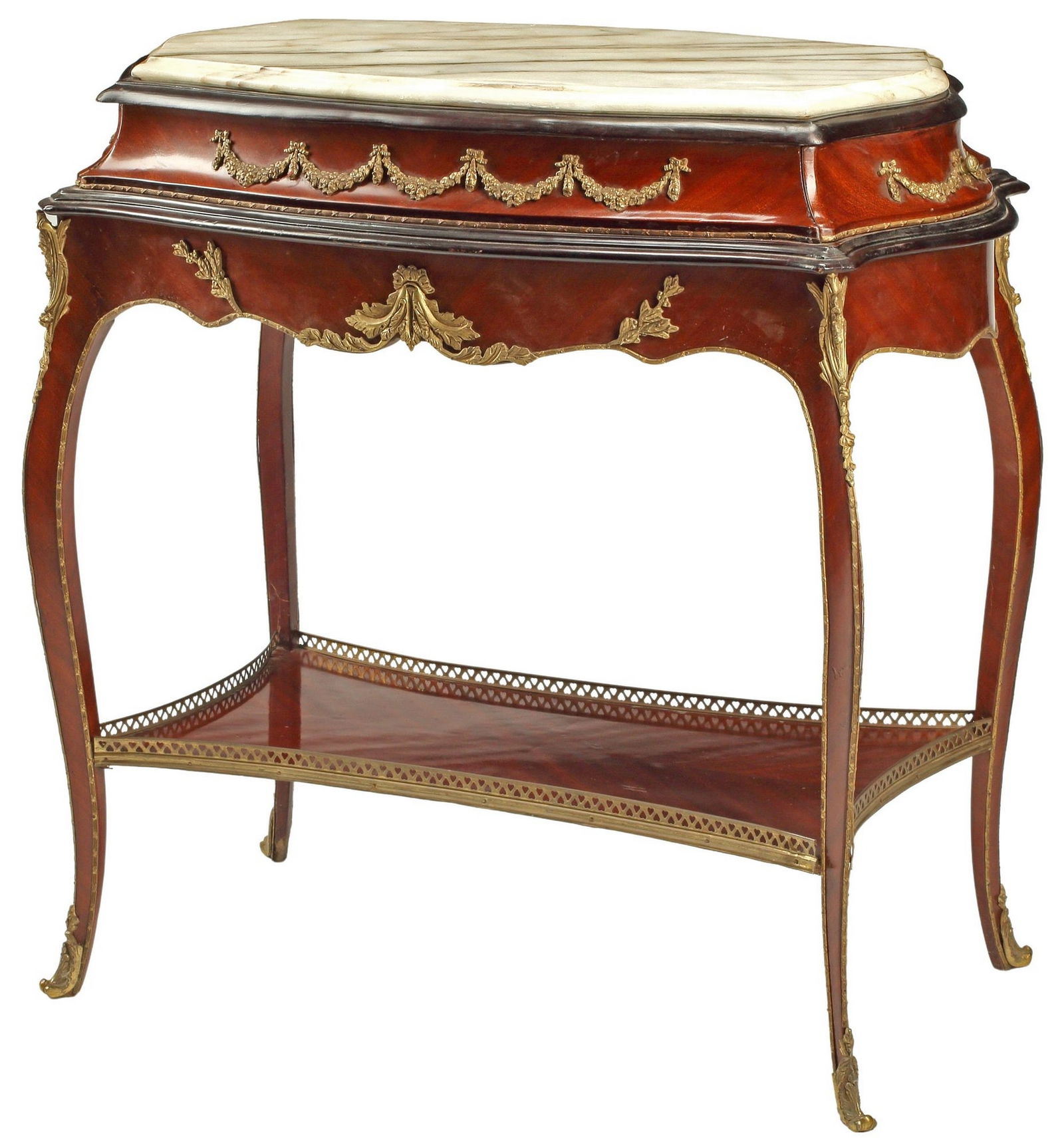FRENCH LOUIS XV STYLE MARBLE-TOP ORMOLU SALON TABLE (1 of 4)