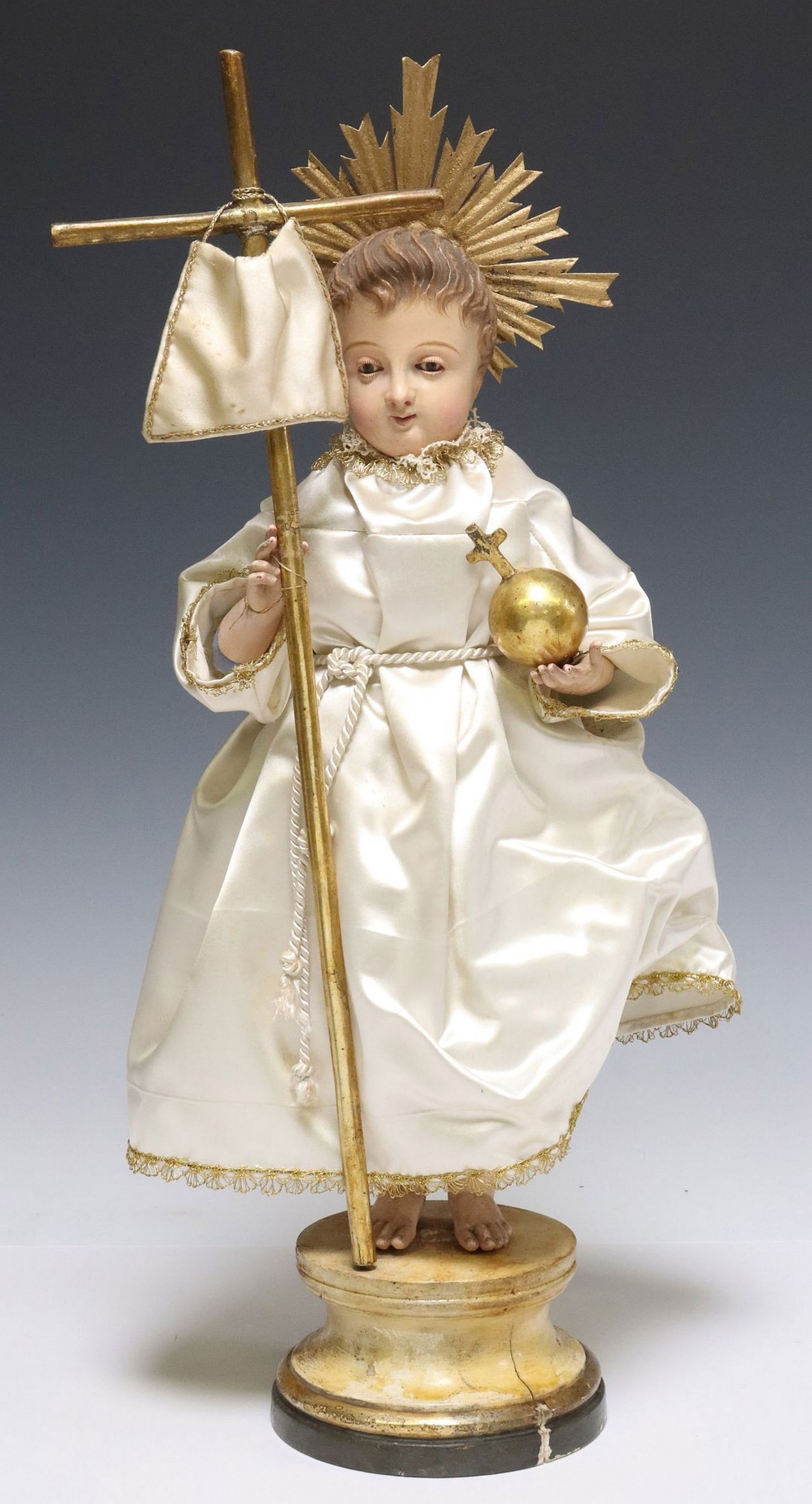 SPANISH CARVED SANTO FIGURE CHRIST CHILD WITH CROSS & ORB (1 of 4)