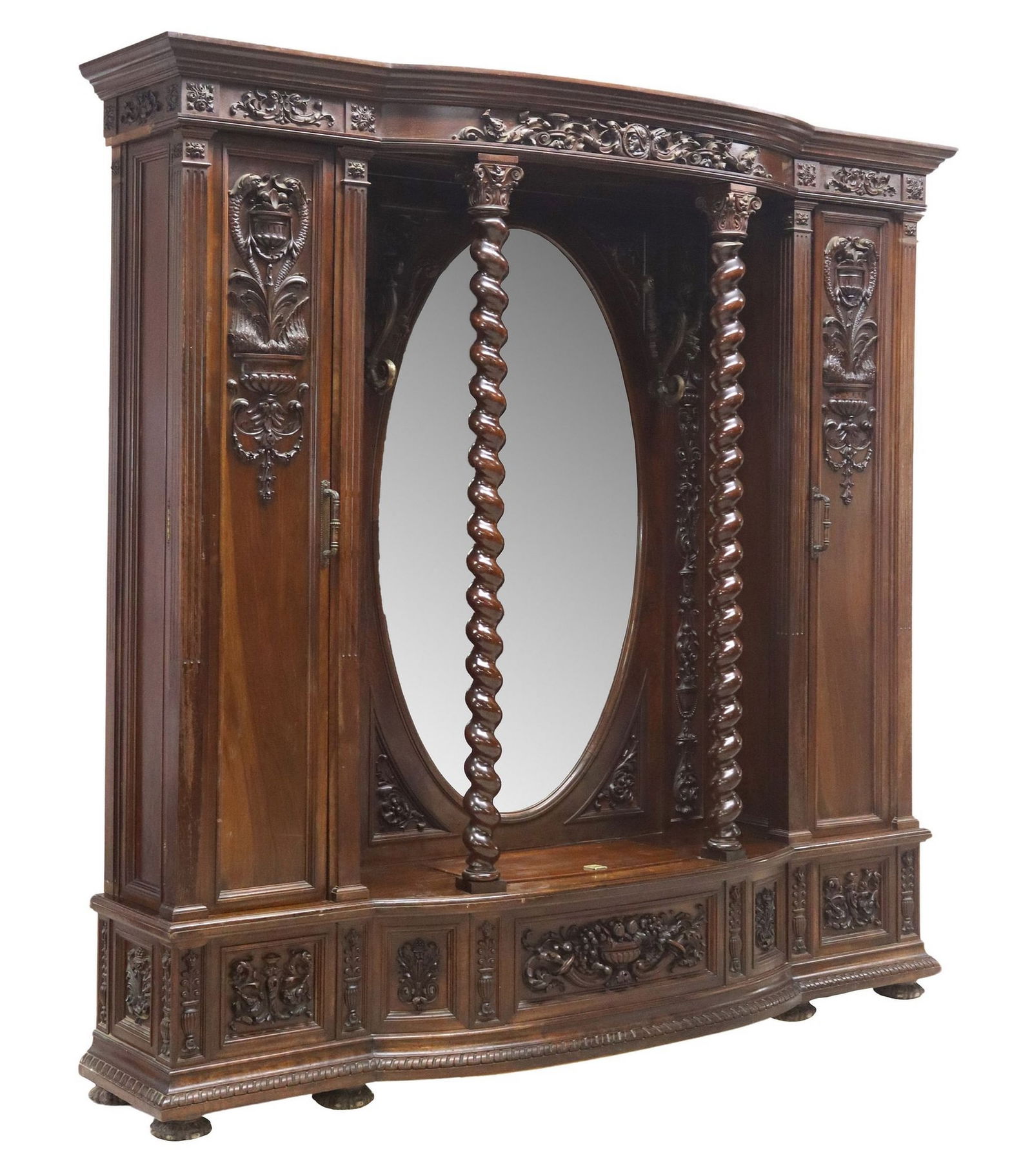 SPANISH RENAISSANCE REVIVAL MIRRORED MAHOGANY HALL TREE, 94"H (1 of 7)