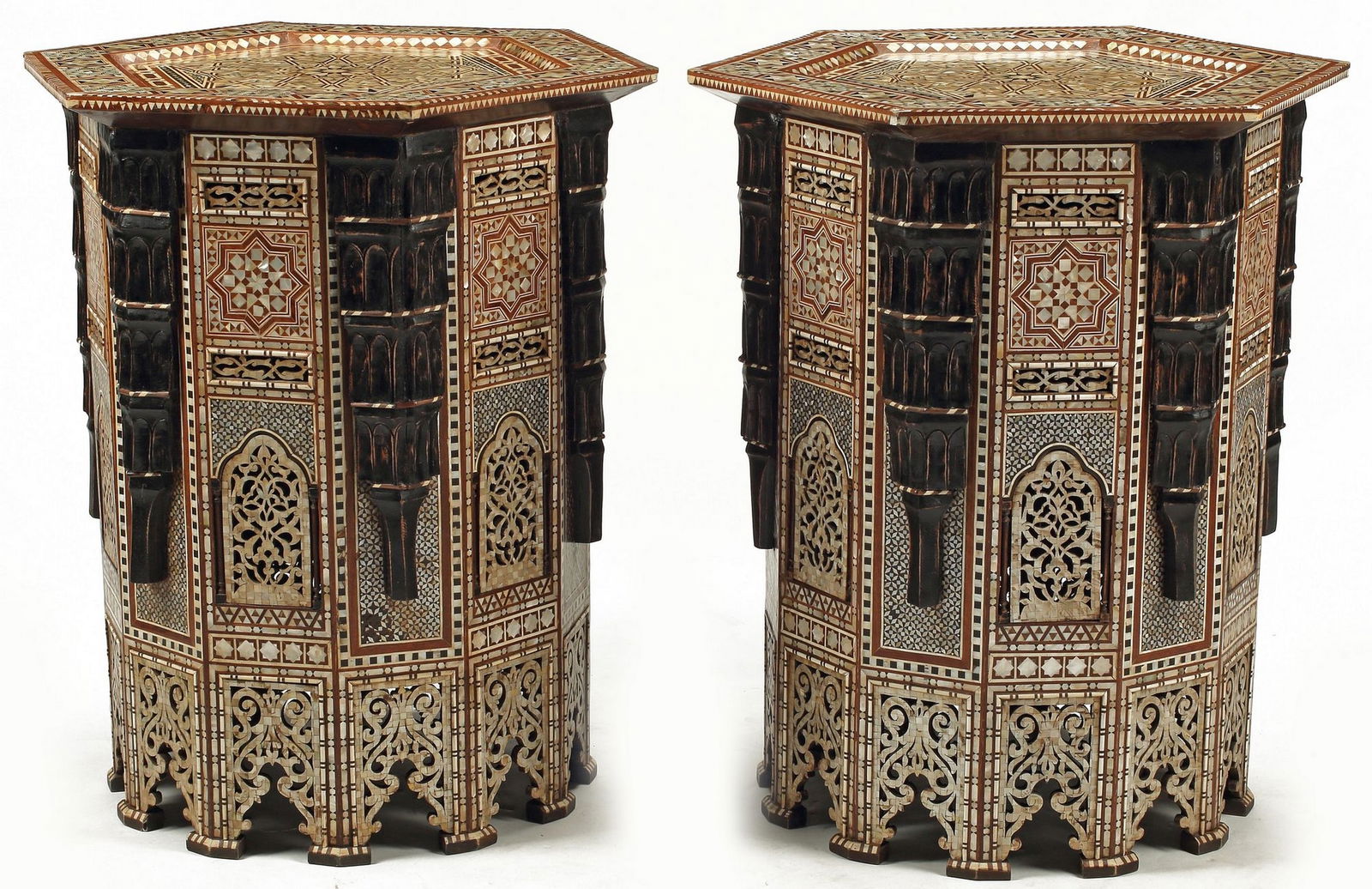 (2)LARGE MOORISH STYLE SHELL-INLAID HEXAGONAL TABLES (1 of 5)