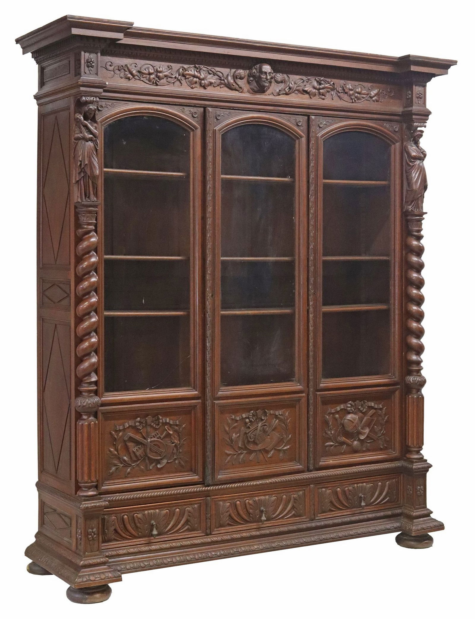 LARGE FRENCH HENRI II STYLE CARVED DISPLAY BOOKCASE (1 of 7)
