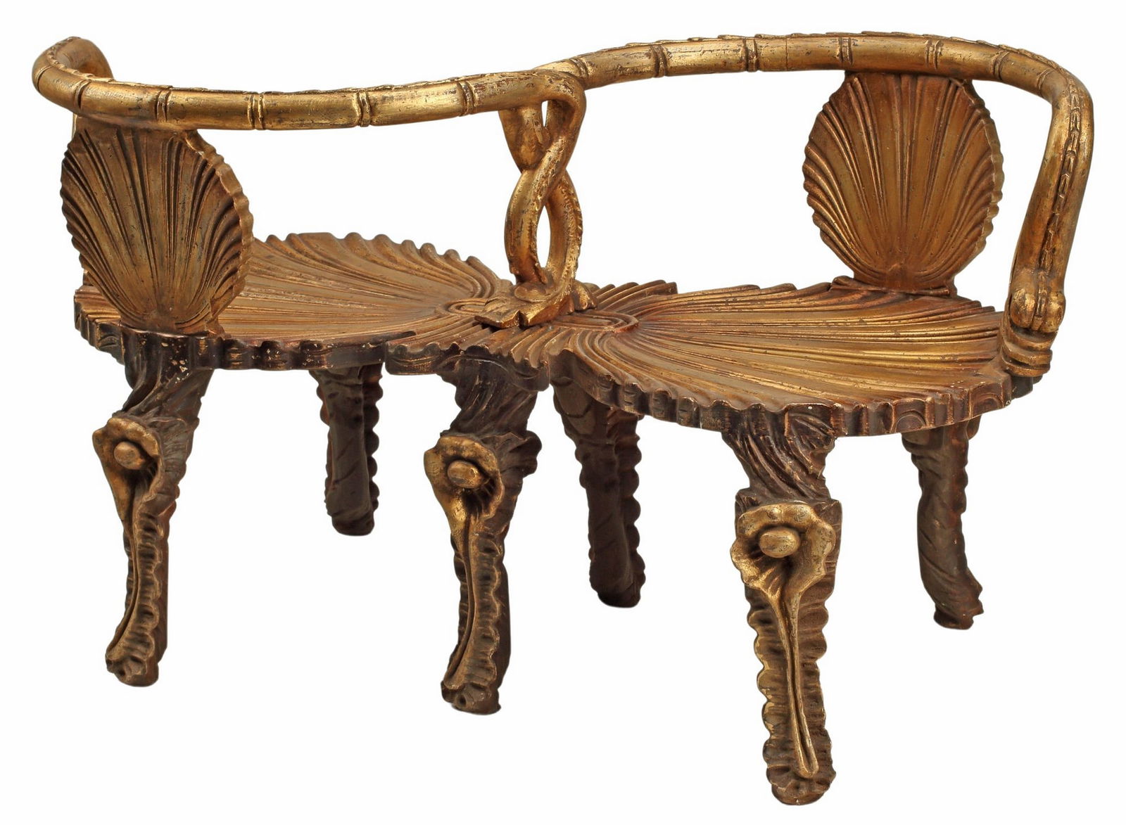 VENETIAN STYLE GILTWOOD 'GROTTO' TETE-A-TETE SETTEE (1 of 4)