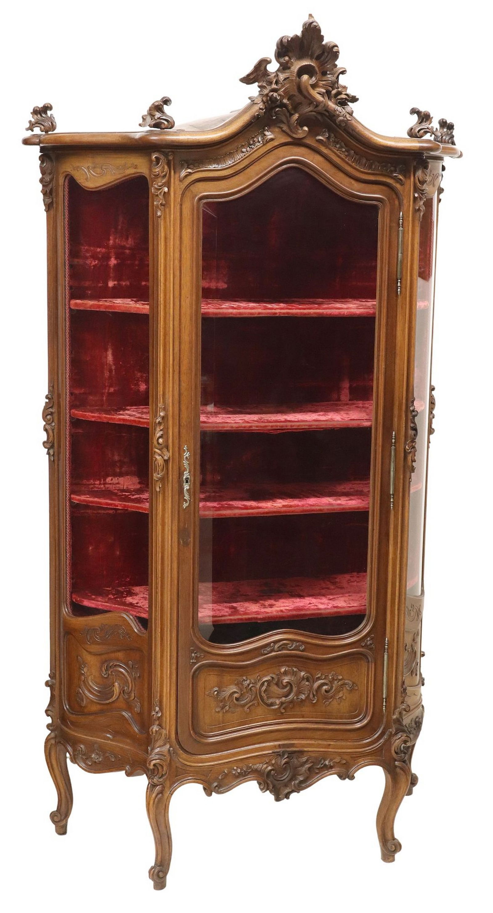 FRENCH LOUIS XV STYLE CARVED WALNUT VITRINE (1 of 4)