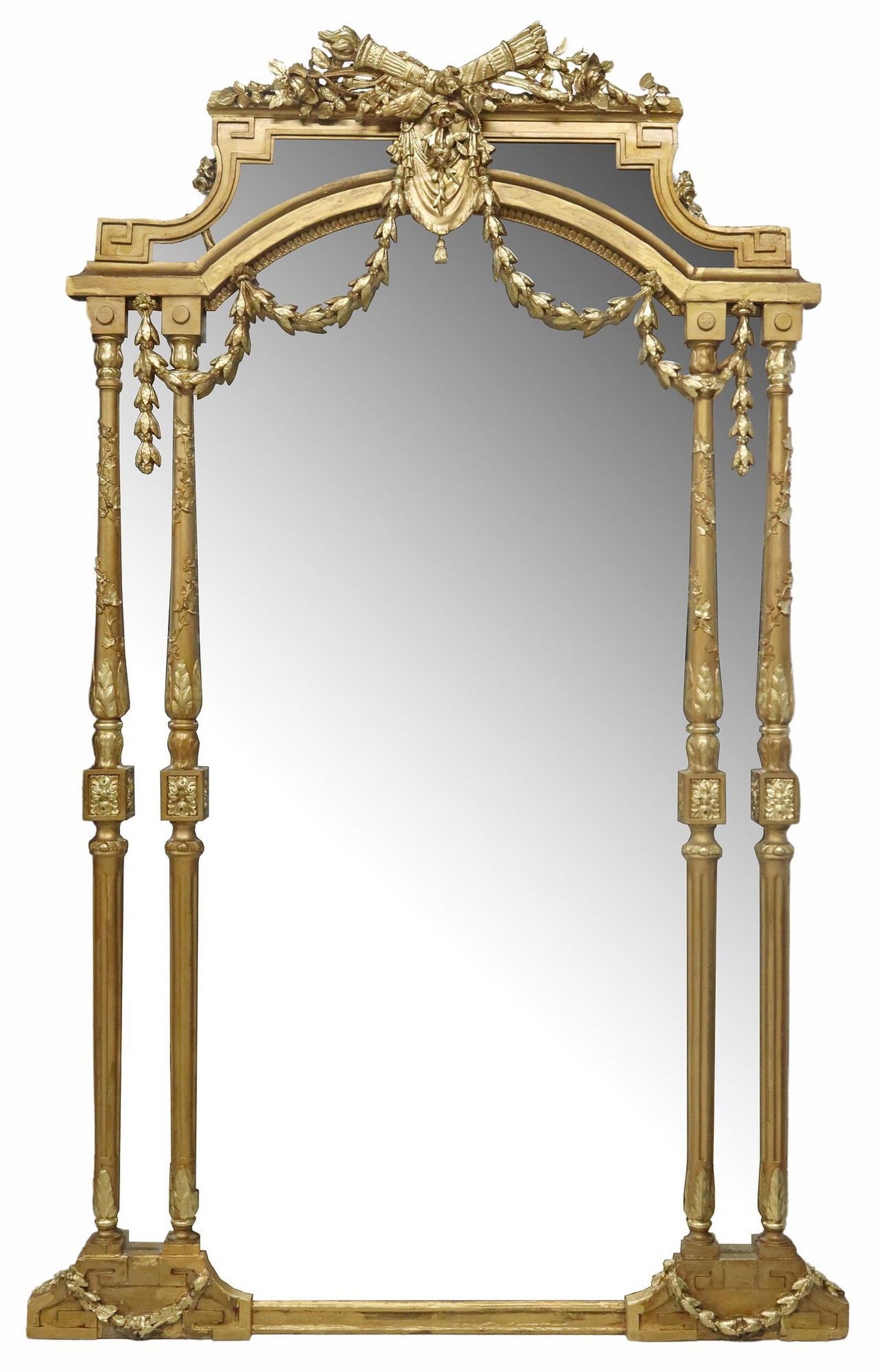 MONUMENTAL FRENCH LOUIS XVI STYLE GILT-PAINTED MIRROR, 94" X 59" (1 of 3)